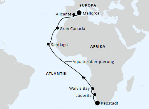 Von Kapstadt &uuml;ber Namibia nach Mallorca, AIDAstella vom 22.05.2027 bis 10.06.2027