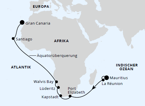 Von Mauritius &uuml;ber Afrika nach Gran Canaria, AIDAstella vom 13.05.2027 bis 06.06.2027