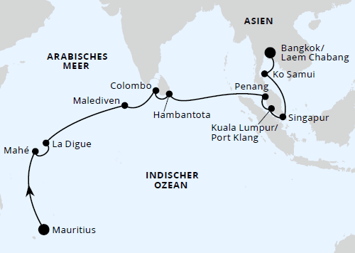 Von Mauritius über die Seychellen nach Bangkok, AIDAstella vom 01.11.2026 bis 29.11.2026