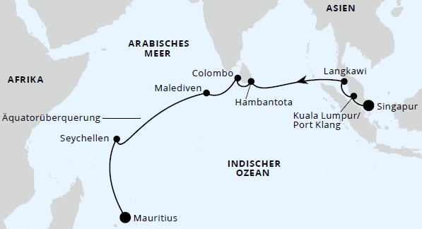 Von Singapur über Sri Lanka nach Mauritius, AIDAstella vom 27.04.2027 bis 13.05.2027