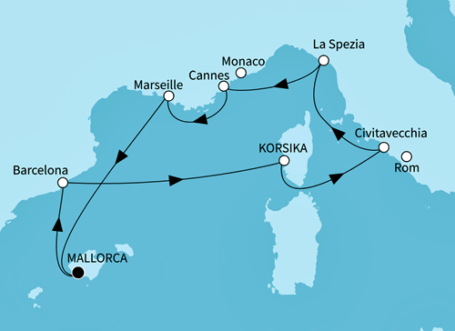 Mein Schiff 1 vom 24.05.2026 bis 02.06.2026, TUI Cruises - H&ouml;hepunkte des westlichen Mittelmeers
