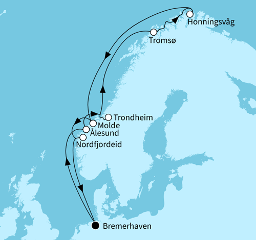 Mein Schiff 1 vom 05.08.2026 bis 17.08.2026, TUI Cruises - Norwegens Fjordwelten mit Nordkap