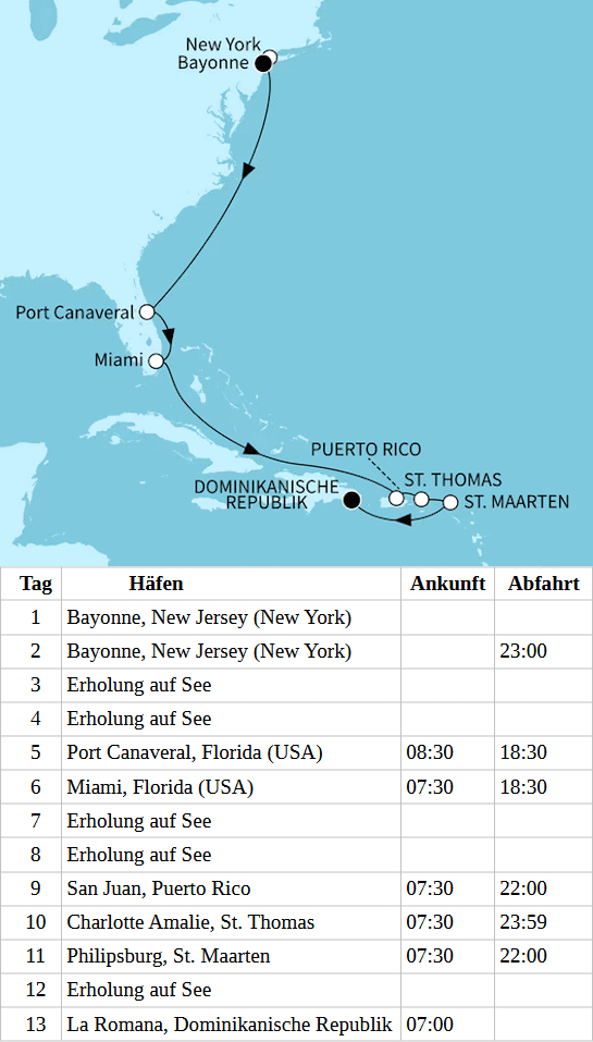 Mein Schiff 1 vom 29.10.2027 bis 10.11.2027, TUI Cruises - USA Ostk&uuml;ste & Karibiksonne