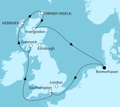 Gro&szlig;britanniens Sch&auml;tze, Mein Schiff 2 vom 30.05.2027 bis 09.06.2027