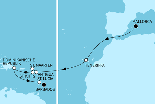 Transatlantik ab Palma bis Bridgetown, Mein Schiff 2 vom 16.10.2026 bis 02.11.2026