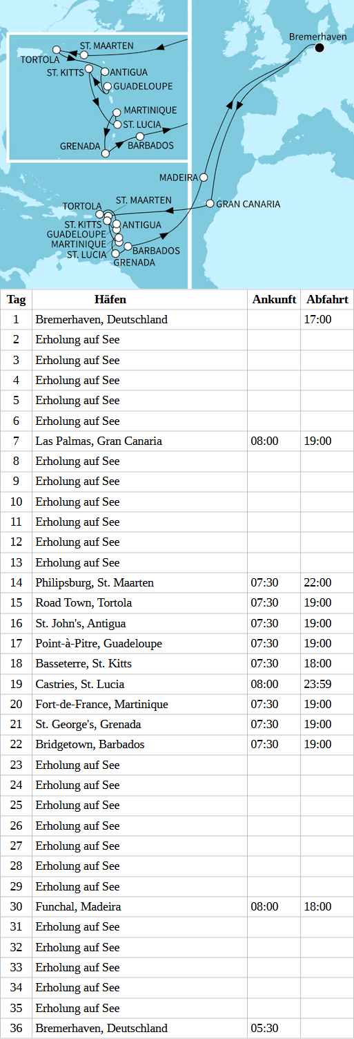 Traumreise in die Karibik, Mein Schiff 2 vom 09.01.2028 bis 13.02.2028