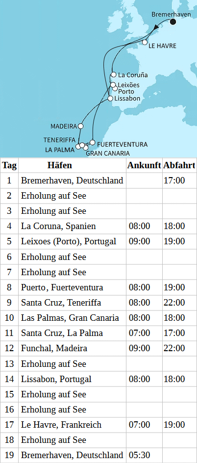 Westk&uuml;ste Europas und Kanaren, Mein Schiff 2 vom 31.10.2027 bis 18.11.2027