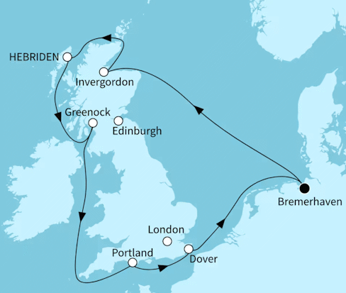 Westk&uuml;ste Gro&szlig;britanniens und Schottland, Mein Schiff 2 vom 20.08.2027 bis 30.08.2027