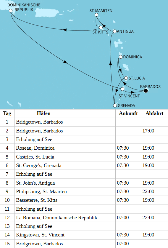 Mein Schiff 4 - Karibische Inseln ab/bis Bridgetown, Mein Schiff 4 vom 21.02.2028 bis 06.03.2028