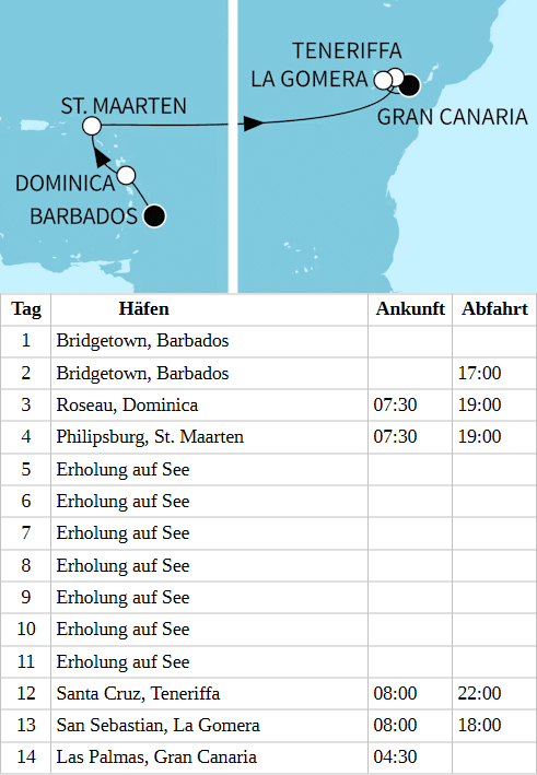 Mein Schiff 4 - Transatlantik ab Bridgetown bis Las Palmas, Mein Schiff 4 vom 17.04.2028 bis 30.04.2028