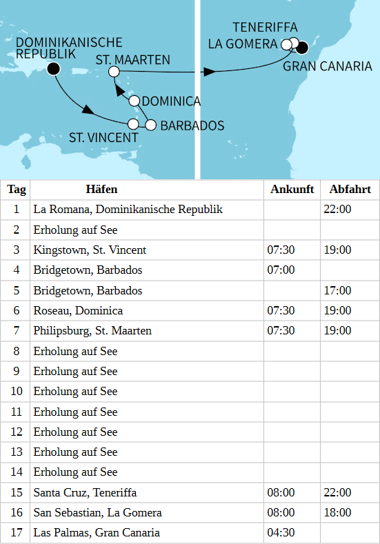 Mein Schiff 4 - Transatlantik ab La Romana bis Las Palmas, Mein Schiff 4 vom 14.04.2028 bis 30.04.2028