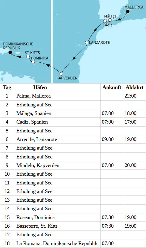 Mein Schiff 4 - Transatlantik ab Palma bis La Romana, Mein Schiff 4 vom 26.10.2027 bis 12.11.2027