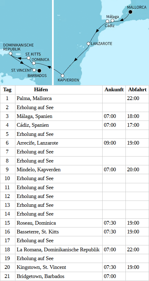 Mein Schiff 4 - Transatlantik ab Palma bis Bridgetown, Mein Schiff 4 vom 26.10.2027 bis 15.11.2027