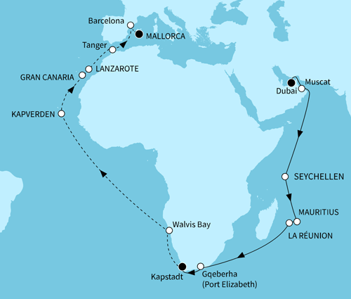 Weltentdecker-Route, Mein Schiff 4 vom 22.03.2026 bis 01.05.2026