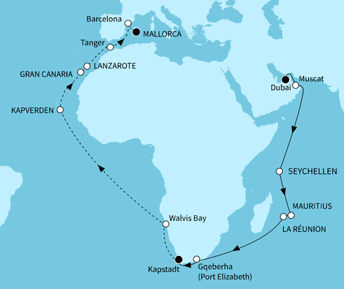 Weltentdecker-Route, Mein Schiff 4 vom 23.03.2026 bis 01.05.2026