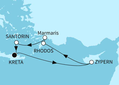 Östliches Mittelmeer mit Rhodos, Mein Schiff 5 am 12.07.2024, 16.08.2024 & 20.09.2024