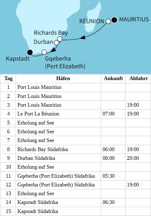 S&uuml;dafrika und Inselparadiese, Mein Schiff 5 vom 29.02.2028 bis 14.03.2028