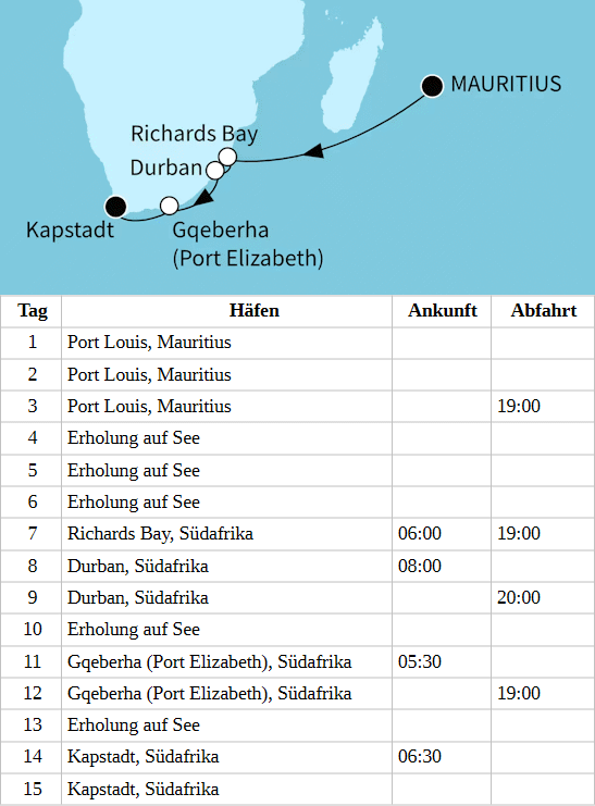 S&uuml;dafrika und Inselparadiese, Mein Schiff 5 vom 04.01.2028 bis 18.01.2028