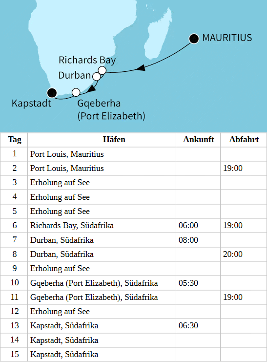 S&uuml;dafrika und Inselparadiese, Mein Schiff 5 vom 05.01.2028 bis 19.01.2028