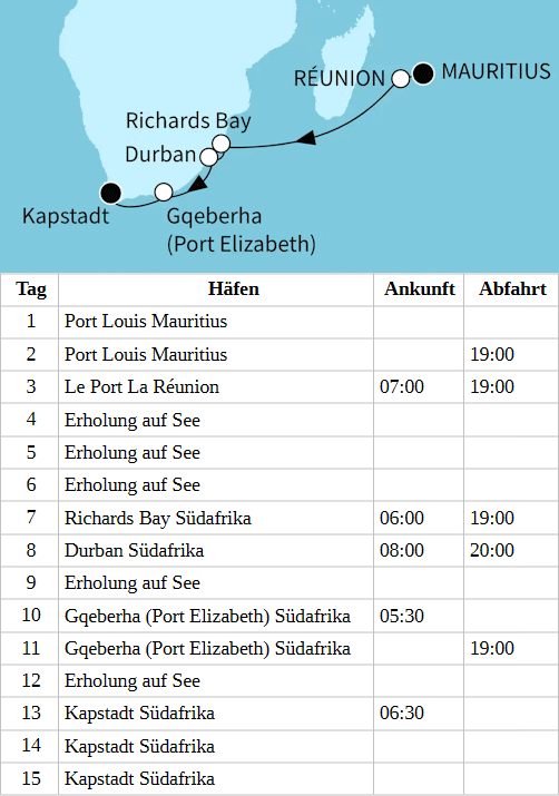 S&uuml;dafrika und Inselparadiese, Mein Schiff 5 vom 01.03.2028 bis 15.03.2028