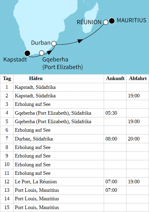 Festtage in S&uuml;dafrika und im Indischen Ozean, Mein Schiff 5 vom 22.12.2027 bis 05.01.2028