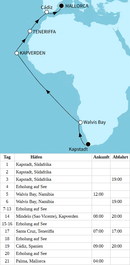 S&uuml;dafrika und Inselparadiese, Mein Schiff 5 vom 14.03.2028 bis 03.04.2028