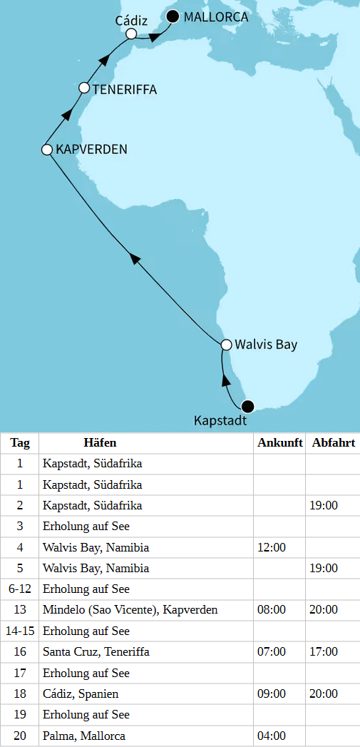 S&uuml;dafrika und Inselparadiese, Mein Schiff 5 vom 15.03.2028 bis 03.04.2028
