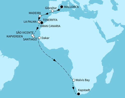 Mein Schiff 6 vom 18.10.2026 bis 25.10.2026, Auf Entdeckerspuren nach Südafrika - ab Palma/bis Kapstadt