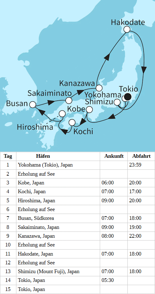 Faszination Japan - Mein Schiff 6 vom 19.04.2028 bis 03.05.2028