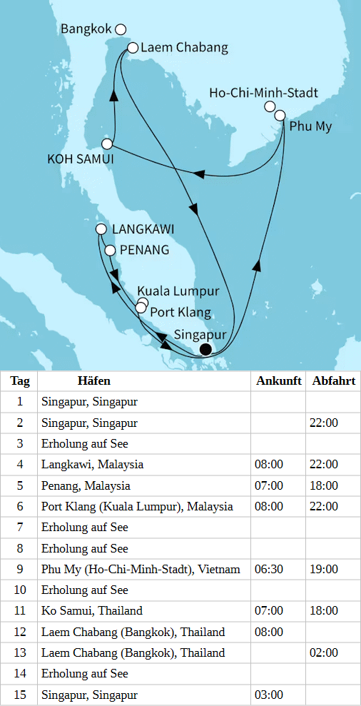 Festtage in S&uuml;dostasien ab/bis Singapur, Mein Schiff 6 vom 14.12.2027 bis 28.12.2027