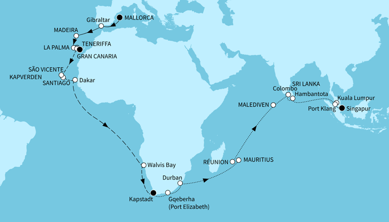 Mein Schiff 6 vom 18.10.2026 bis 09.12.2026, Große Weltentdecker-Route - ab Palma/bis Singapur