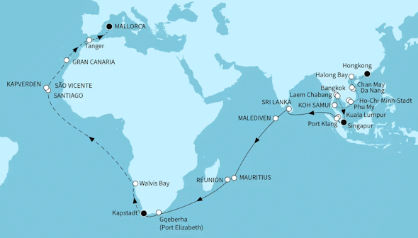 Gro&szlig;e Weltentdecker-Route - Mein Schiff 6 vom 17.05.2028 bis 13.07.2028