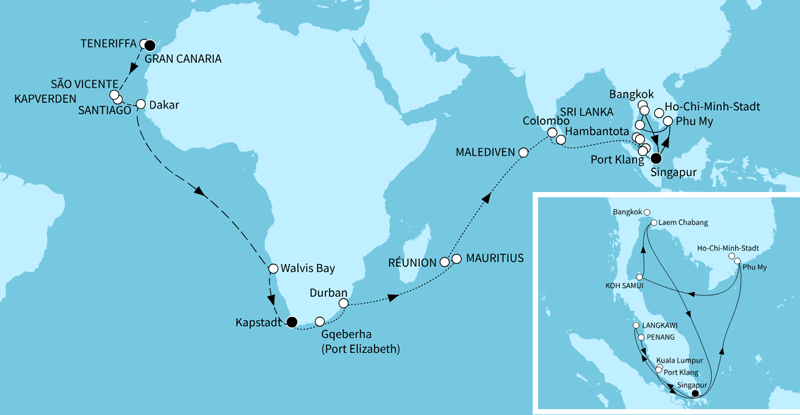 Mein Schiff 6 vom 25.10.2026 bis 23.12.2026, Große Weltentdecker-Route - ab Las Palmas/bis Singapur