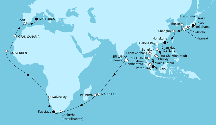 Mein Schiff 6 vom 15.04.2026 bis 23.06.2026, Große Weltentdecker-Route ab Tokio bis Palma