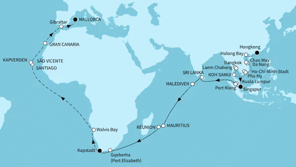 Mein Schiff 6 vom 12.05.2027 bis 08.07.2027, Gro&szlig;e Weltentdecker-Route - ab Hongkong bis Palma