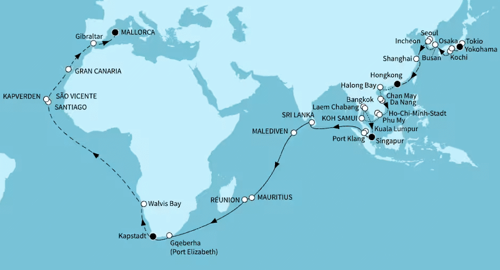 Mein Schiff 6 vom 28.04.2027 bis 08.07.2027, Gro&szlig;e Weltentdecker-Route - ab Tokio bis Palma