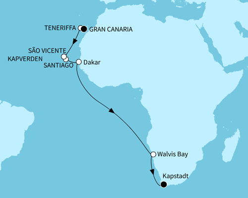 Mein Schiff 6 vom 25.10.2026 bis 14.11.2026, Höhepunkte entlang Westafrikas Küste - ab Las Palmas/bis Kapstadt