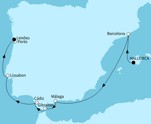Iberische Sonnenseiten mit der Mein Schiff 6 vom 23.06.2026 bis 02.07.2026, TUI Cruises