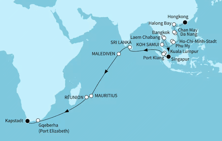Mein Schiff 6 vom 12.05.2027 bis 17.06.2027, Indischer Ozean mit Mauritius - ab Hongkong bis Kapstadt