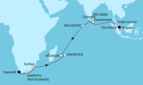 Mein Schiff 6 vom 14.11.2026 bis 09.12.2026, Indischer Ozean mit Mauritius - ab Kapstadt/bis Singapur