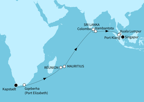 Indischer Ozean mit Mauritius ab Kapstadt bis Singapur mit der Mein Schiff 6 vom 17.11.2025 bis 10.12.2025, TUI Cruises