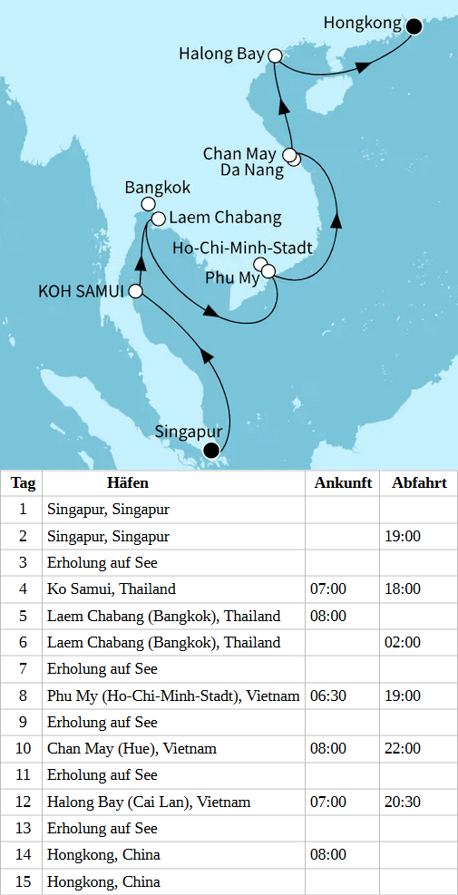 S&uuml;dostasien und Vietnam, Mein Schiff 6 vom 21.03.2028 bis 04.04.2028