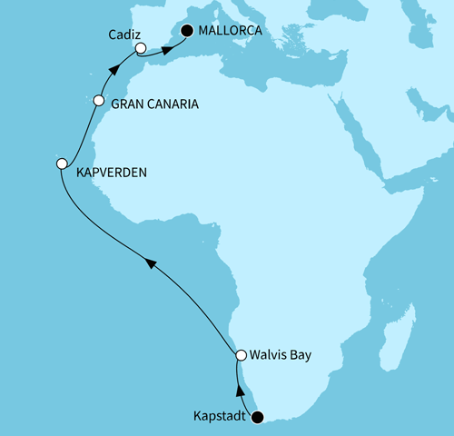 Mein Schiff 6 vom 04.06.2026 bis 23.06.2026, Transozean ab Kapstadt bis Palma de Mallorca