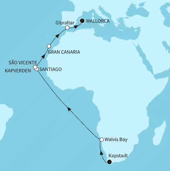 Mein Schiff 6 vom 17.06.2027 bis 08.07.2027, Transozean - ab Kapstadt bis Palma