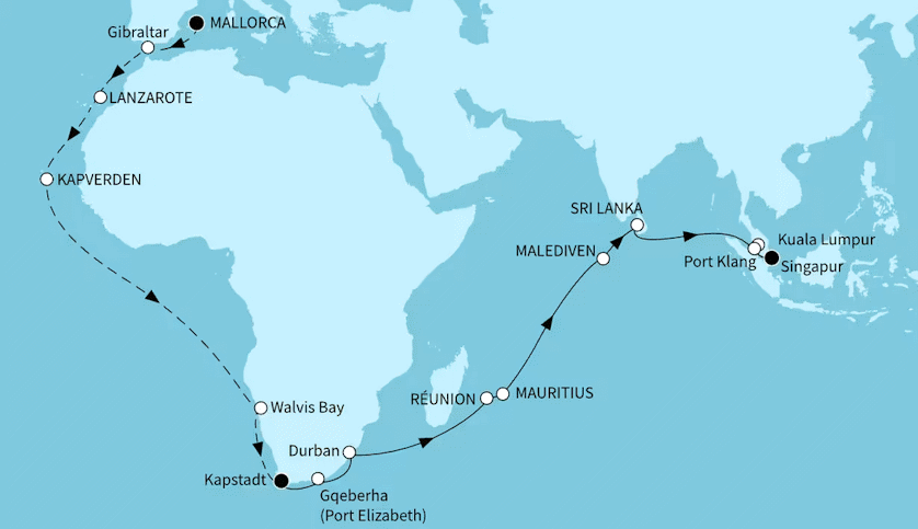 Weltentdecker-Route - Mein Schiff 6 vom 18.10.2027 bis 01.12.2027