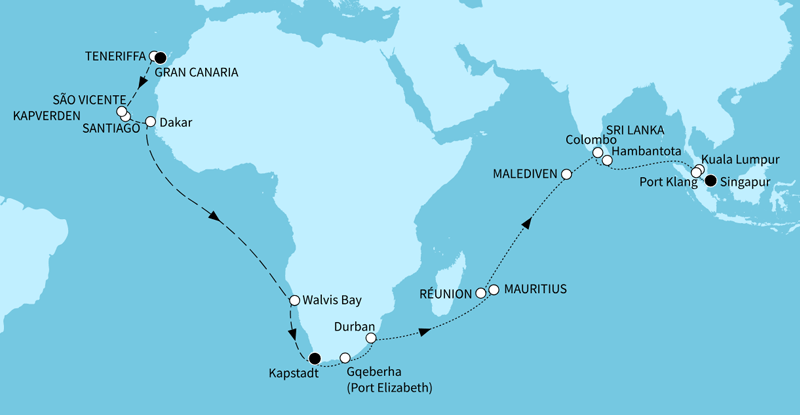 Mein Schiff 6 vom 25.10.2026 bis 09.12.2026, Weltentdecker-Route - ab Las Palmas/bis Singapur