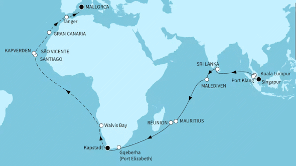 Weltentdecker-Route - Mein Schiff 6 vom 31.05.2028 bis 13.07.2028