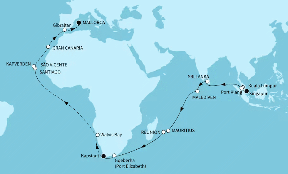 Mein Schiff 6 vom 26.05.2027 bis 08.07.2027, Weltentdecker-Route - ab Singapur bis Palma