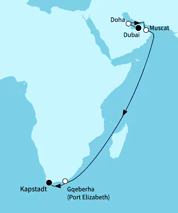 Auszeit zwischen den Kontinenten ab Dubai bis Kapstadt, Mein Schiff Flow vom 11.04.2027 bis 01.05.2027