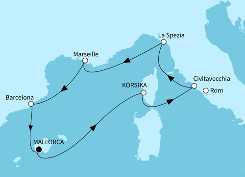 Höhepunkte des westlichen Mittelmeers, Mein Schiff Flow vom 25.08.2026 bis 03.09.2026